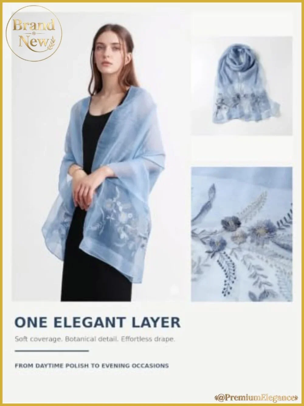 Silk Blend Embroidered Floral Shawl Wrap Evening Cover Up